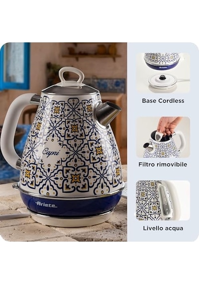 Capri Elektrikli Su Isıtıcı 1,7 Litre Kettle 2869/0c - Paslanmaz Çelik Gövde, Handmade Decoration, 2000 Watt, Otoma