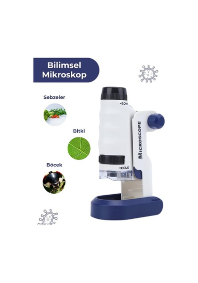 Temel Taşınabilir Işıklı Stantlı Çocuk Mikroskobu 60x 120x, Stem Eğitim Ve Keşif Seti