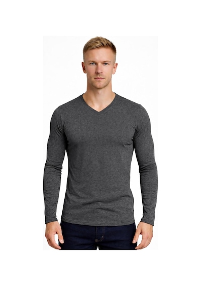 Axxel Erkek Pamuklu Likralı Süprem Uzun Kollu T-shirt-d236 Antrasit Melanj