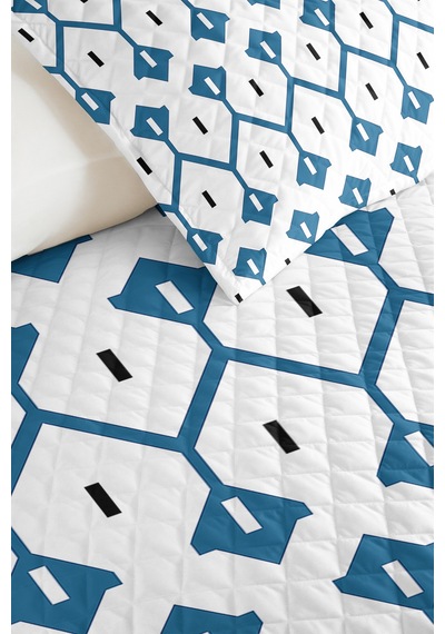 Mavi Geometrik Modern Genç Odası Tek Kişilik Pike Takımı-beyaz Siyah 160x220cm Kapitone Yatak Örtüsü Mistik Yosun Örtüsü