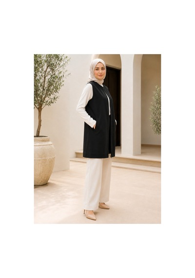 Unika Boutique Kadın Tesetttür Fermuar Detaylı Kadın Yelek Hırka Siyah