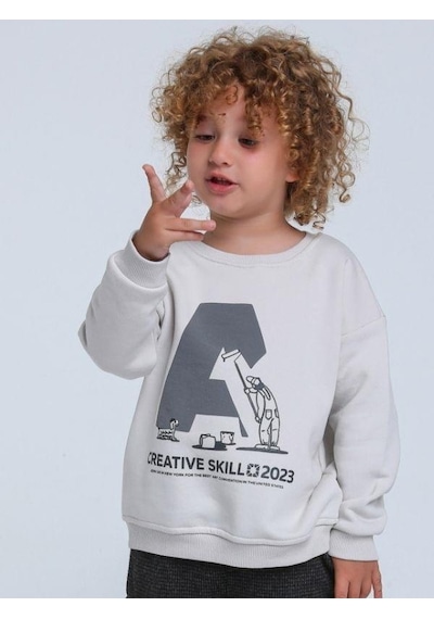 Jack Lions Erkek Bebek İnce Şardonlu Creative Yazılı Sweatshirt-14249 Gri