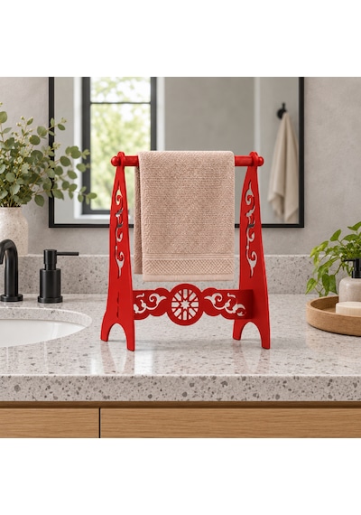Metal El Havluluğu, Ayaklı Banyo Havluluk Standı, 4 Renk Seçeneği Kırmızı