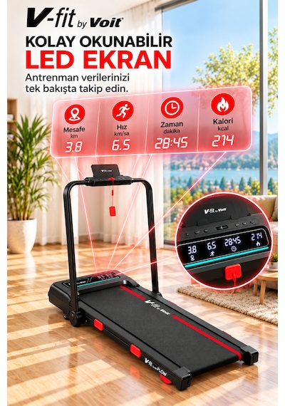 Voit Flow Katlanabilir Koşu Bandı 15 Kademe Otomatik Eğim Bluetooth 2 Hp Brushless Motor