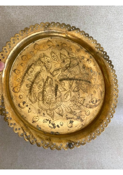 Vintage Sarı Metal Çay Kahve Tepsisi 27Cm