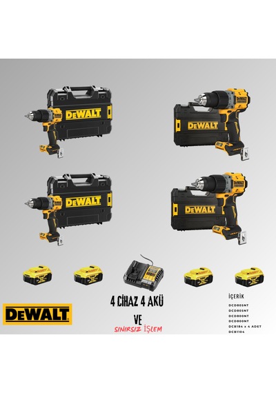 Dewalt DCD805NT + DCD805NT + DCD800NT + DCD800NT 4 Adet 5 Amper Akü + Şarj Aleti Set