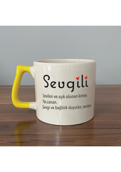 Sevgili Baskılı Sarı Kulplu D Kupa