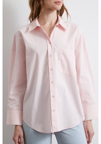 Never More Oversize Pamuklu Gömlek Pembe Pembe