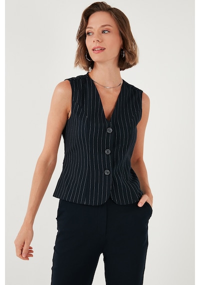 Lela Fitted-Vücuda Oturan Astarlı Klasik Dokuma Bayan Yelek 611Yl030W4 Lacivert-Beyaz Lela Fitted-Vücuda Oturan Astarlı Klasik Dokuma Bayan Yelek 611Yl030W4 Lacivert-Beyaz