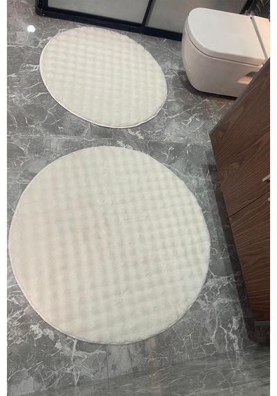 2li Peluş Buble Post Yıkanabilir Klozet Takımı 80x80 Ve 100x100 Krem