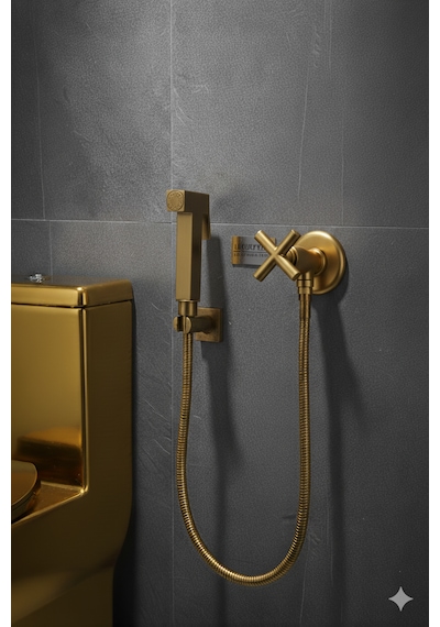 00-51 Pirinç Tabancalı Wc Taharet Matik Ve Pirinç Ara Musluğu Siyah Gold Krom Antik Antik
