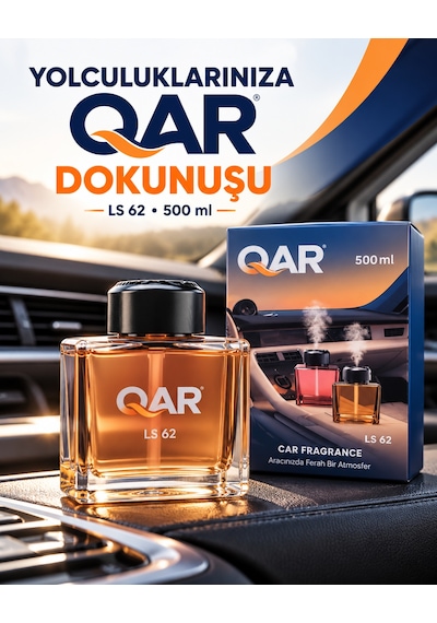 Qar Ls 62 Araç Kokusu 500 Ml Şık Cam Şişe Kalıcı Oto Parfümü Araç İçi Oda Ofis Kullanımına Uygun Izgaralı Kapak