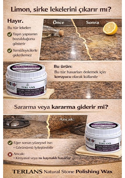 Terlans Doğaltaş Granit Koruyucu Vaks 250 Ml / Natural Stone Protection Wax / Doğal Saten Görünüm, Leke İtici Bak