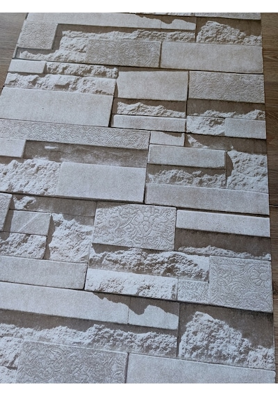 Red %100 Silinebilir Krem Hafif Simli Hava Alabilen Taş Desen 3d Duvar Kağıdı 5 M² Diğer