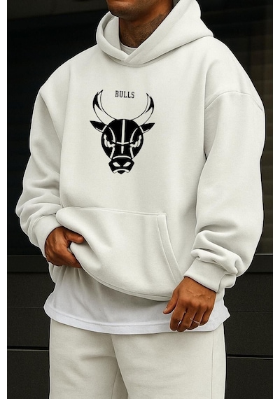 Benroma 3 İplik Penye Chıcago Bulls Baskılı Sweatshırt Beyaz