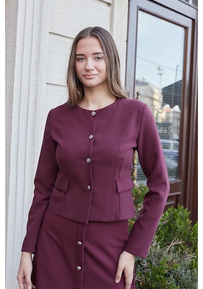 Kadın Hafif Esnek Kumaş Geniş Sıfır Yaka Cep Kapaklı Uzun Kol Dar Kesim Hafif Kısa Blazer Ceket-bordo Bordo Kadın Hafif Esnek Kumaş Geniş Sıfır Yaka Cep Kapaklı Uzun Kol Dar Kesim Hafif Kısa Blazer Ceket-bordo Bordo