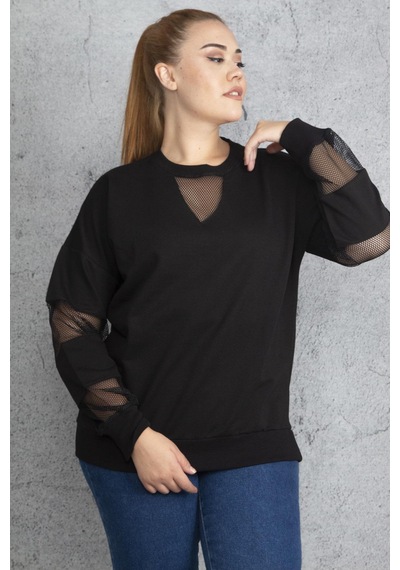 Şans Kadın Haki Filedetaylı Sweatshirt 65n18844-siyah Siyah