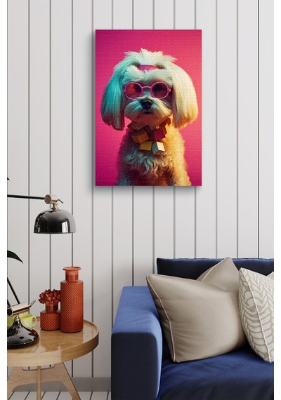 Gözlüklü Süs Köpeği Yağlı Kanvas Tablo