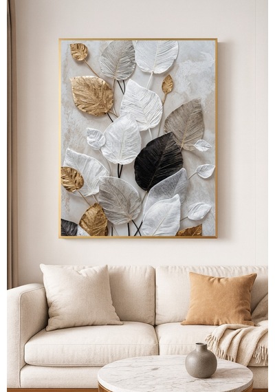 Armonia - Gerçek Cama Baskı Gold Alüminyum Metal Çerçeveli Tekli Modern Cam Tablo