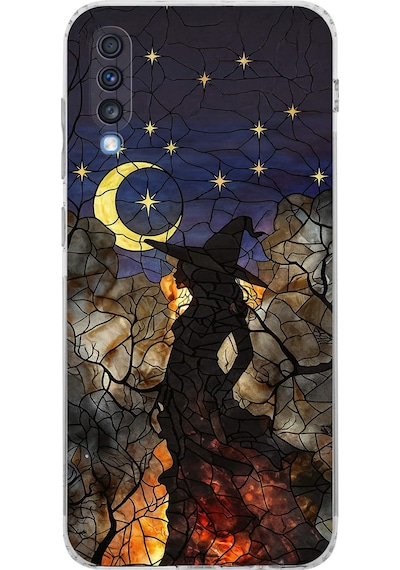 Printify Samsung Galaxy A70 İle Uyumlu Vitray Cadı Saati Tasarımlı Şeffaf Silikon Kılıf Şeffaf
