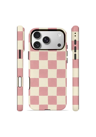 Apple iPhone Uyumlu 17 Pro Max Vorian Çift Katmanlı Magsafe Kılıf Blush Checker