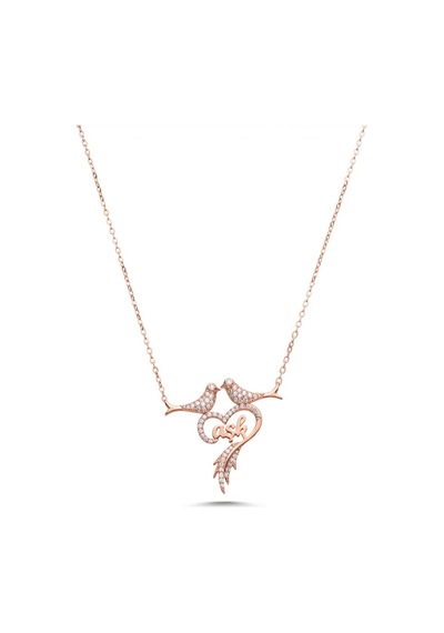 Gümüş Aşk Kuş Kolye- Rose Gold Renk - 925 Ayar Gümüş Gold - Rose Gold