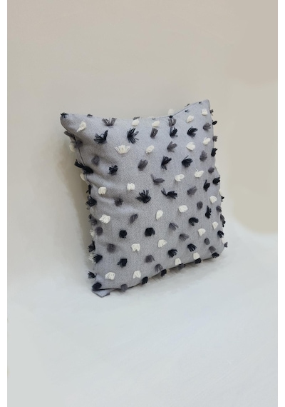 Pastel Püsküllü Kırlent Kılıfı Gri Renk -43x43cm - Modern Ve Neşeli Tasarım Gri