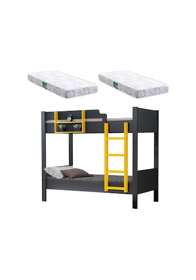 Setaymobilya Ranza, Asya Ayrılabilir Ranza-Antrasit-Sarı+2 Adet Comfort Yatak