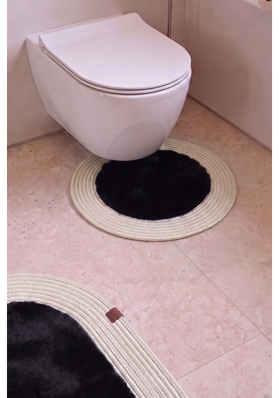 Banyo Paspası Takımı 60x100+60x60 Cm Düz Siyah & Krem Siyah - Krem