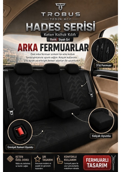 Honda Civic Fe Kasa 2021 Ve Sonrası Uyumlu Hades Serisi Keten Koltuk Kılıfı Siyah Beyaz