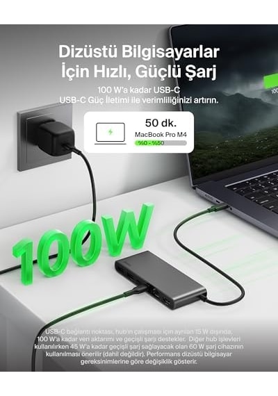 Connect 8 Portlu Usb-c Hub, 4k 60hz E Kadar Çözünürlükleri Destekleyen Ekran Uyumu, Mac, Windows Ve Chromebook İle Çalışır, 100 W Pd, 10 Gbps Veri Aktarım Hızı Ve 2,5 Gbps Ethernet - Gri