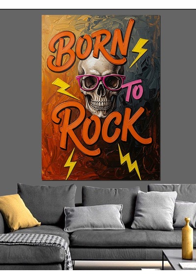 Ahşap Tablo "born To Rock" Kurukafa Posteri