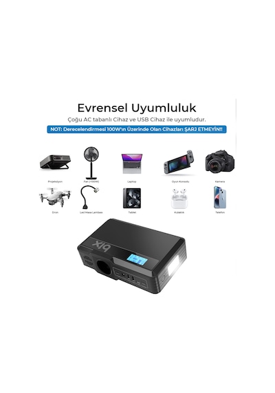 Bix 40000mAh 230V 100W Inverter Powerbank 2*USB 1*Type-C PD Çıkışlı LED Işıklı Şarj İstasyonu