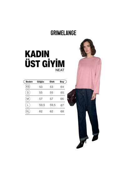 Grımelange Neat Kadın Organik Pamuklu Bisiklet Yaka Oversize Fit Uzun Kollu Pembe T-shirt Pembe