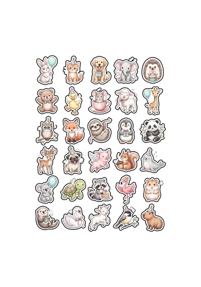 30 Adet Pastel Suluboya Bebek Hayvanlar Sticker Seti - Laptop Defter Ajanda İçin Çok Renkli