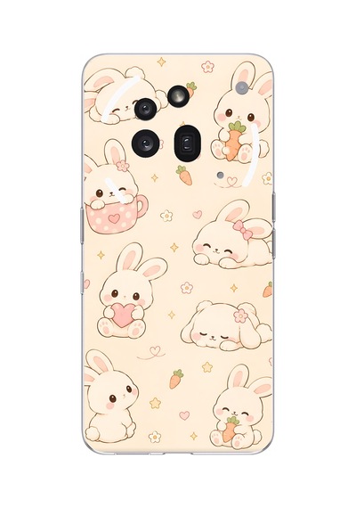 Nothing Phone 3a Pro Uyumlu Sevimli Kawaii Tavşan Ve Havuç Desenli Krem Baskılı Silikon Kılıf