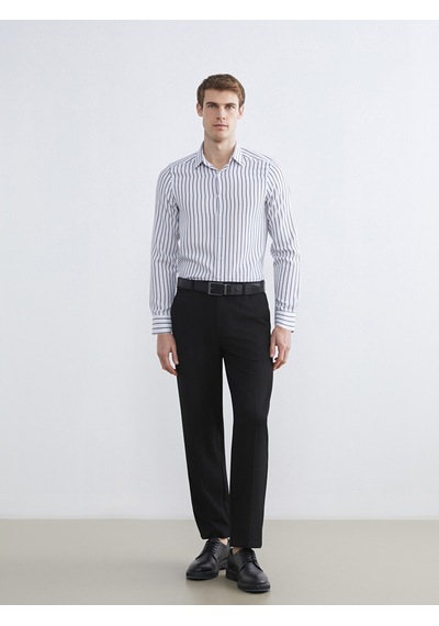 Lcw Busıness Lacivert Slim Fit Uzun Kollu Çizgili Armürlü Erkek Gömlek