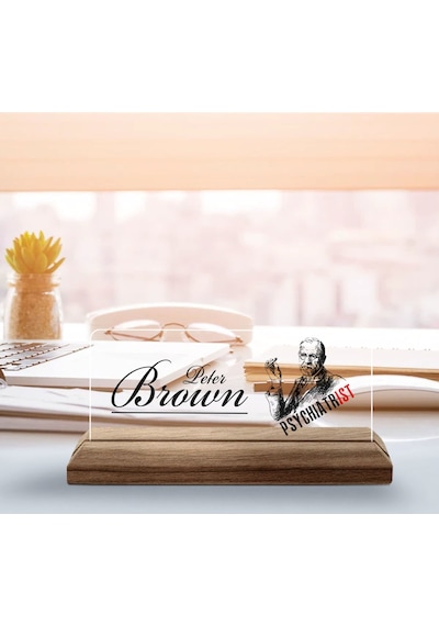 Bk Gift Kişiye Özel İsimli Psikiyatrist Temalı Ahşap Tabanlı Akrilik Masa İsimliği-5, Ofis Dekoru, Mesleki Hediye, Ofis Hediyeleri Kobitmeyen137902 Bk