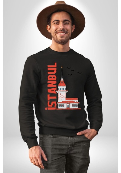 İstanbul Kız Kulesi Türkiye Unisex Siyah Sweatshirt Siyah