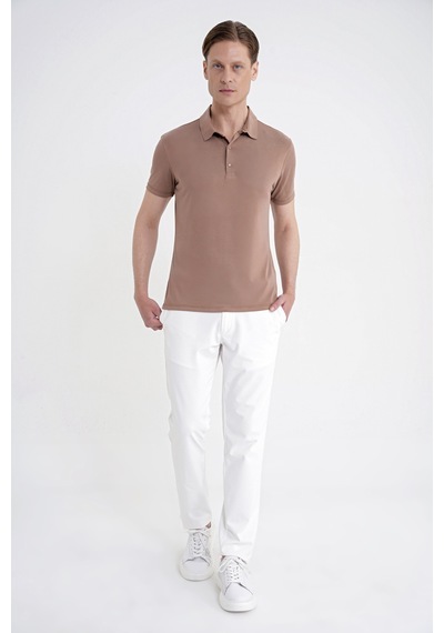 Efor Slim Fit Modal Kumaş Vizon Çıtçıtlı Polo Yaka Tişört Ts 923