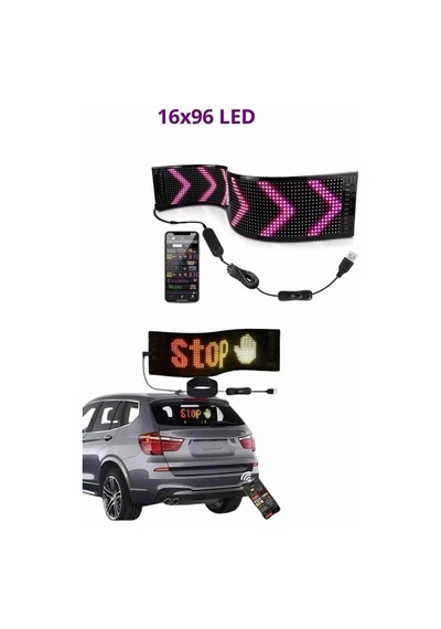 Cama Yapışan En Büyük Boy Telefon Kontrollü Led Ekran Digital Araba Yazısı Çok Renkli