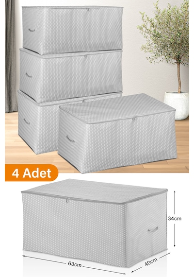Serstil 4 Adet - Orta Boy Gri Benekli Hurç 63 X 40 X 34 Cm