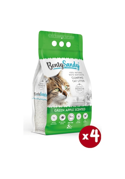 Benty Sandy Yeşil Elma Kokulu İnce Topaklaşan Bentonit Kedi Kumu 4 x 5 L