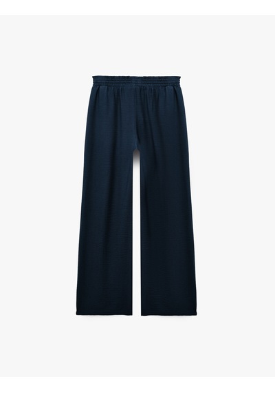 Koton Viskon Kumaş Cepli Beli Bağcıklı Geniş Paça Pantolon Lacivert 7wak40024pw