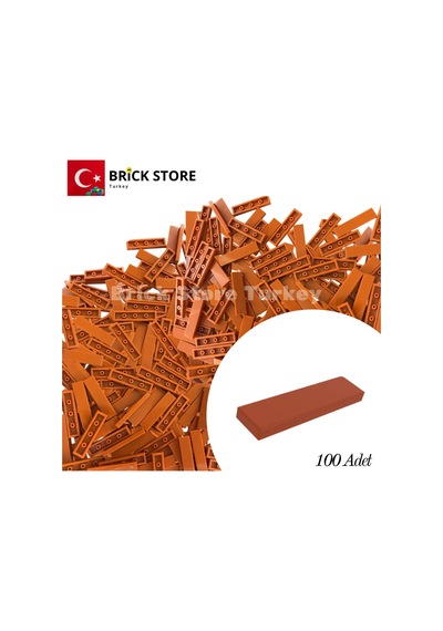 Yedek Parçalar, 100 Adet 1x4 Tile Düz Fayans Parçası, Kırmızınsı Turuncu Renk Reddish Orange ,2431