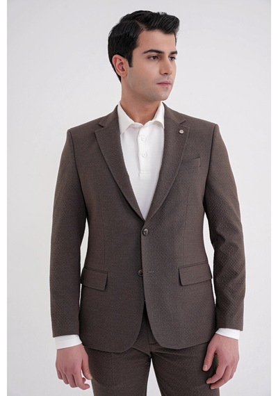 Efor Slim Fit Çift Yırtmaç Gofre Kumaş Esnek Kahverengi Spor Takım Elbise Tk 940 Kahverengi