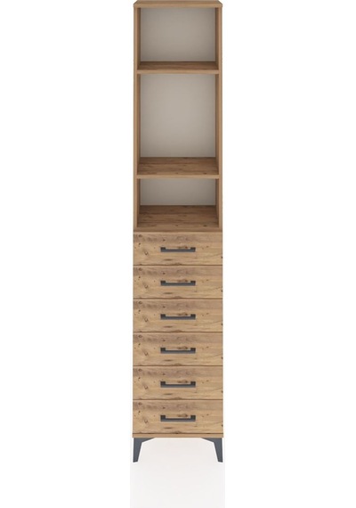 Arges Dolap 3 Raflı 6 Çekmeceli 44x30x221 Çam-çam Çam