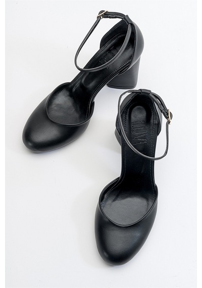 Luvishoes Oslo Siyah Cilt Kadın Topuklu Ayakkabı Sıyah Cılt