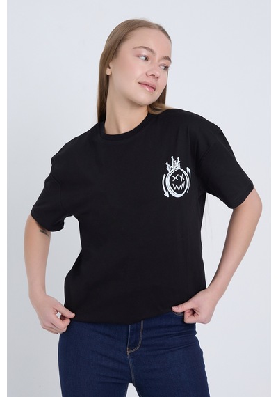 Velvoria Unisex Oversize Streetwear Baskılı Siyah Renk T-shirt