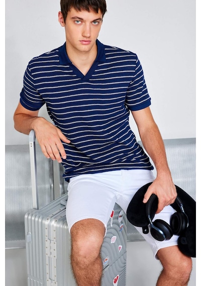 DeFacto Regular Fit Polo Yaka Çizgili Triko Kısa Kollu Tişört C4150AX25SMNV42